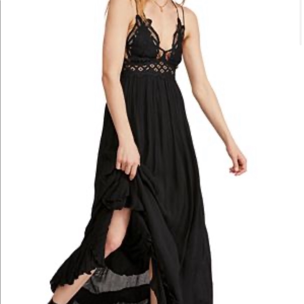 FREE PEOPLE BLACK ADELLA PROM LACE MAXI DRESS